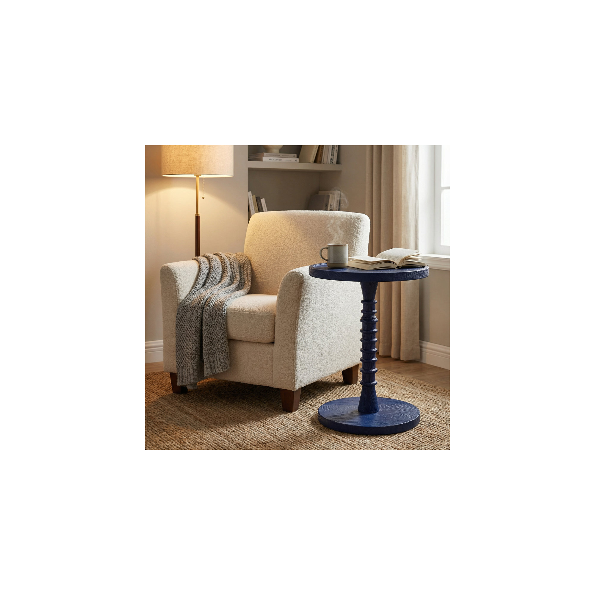 Linda Threaded Drink Table, Navy Blue