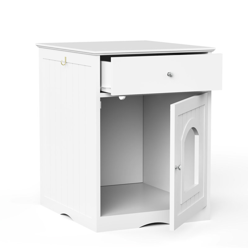 Enceinte de litière en bois blanche avec table d'appoint pour chat, Blanc