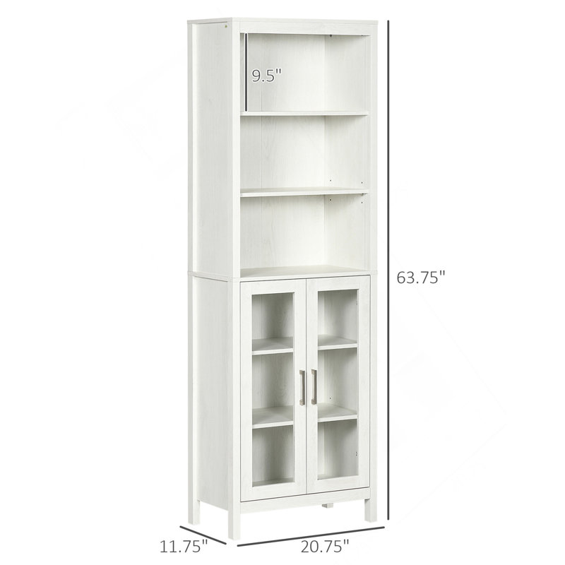 Kleankin Tall Bathroom Storage Cabinet With 3 Tier Shelf, Glass Door Cabinet, Freestanding Linen Tower With Adjustable Shelves, Antique White