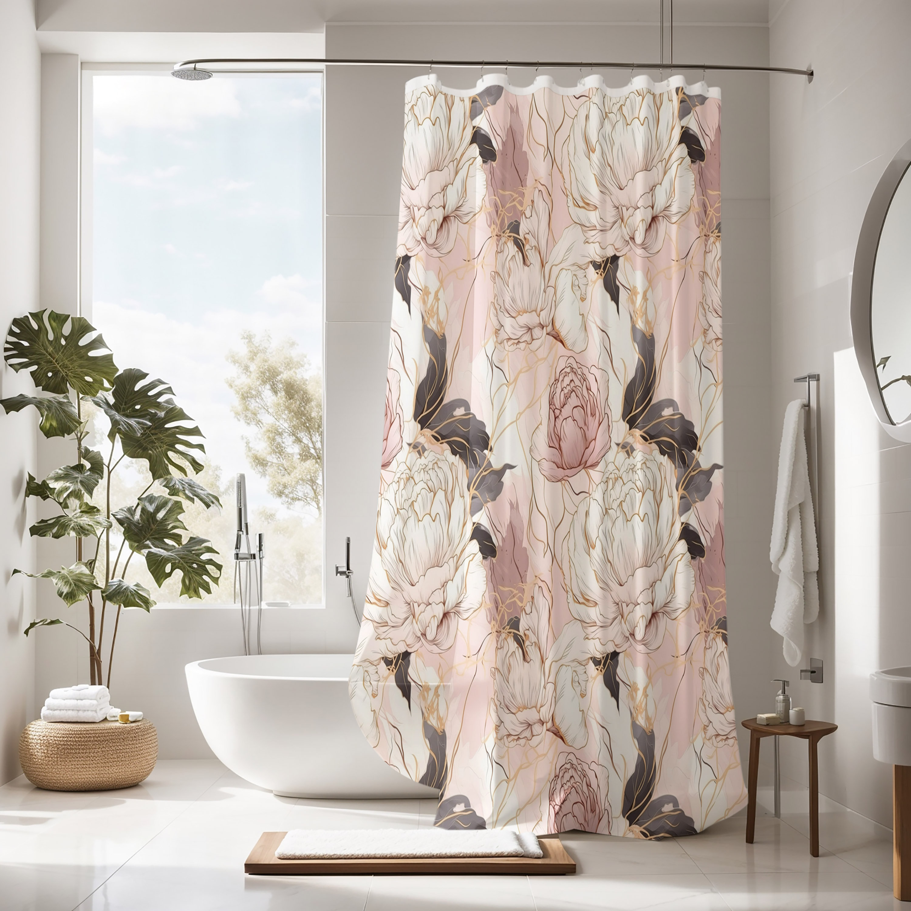 Rose Gold Shower Curtain Hooks: Pink Rust Proof Metal Shower