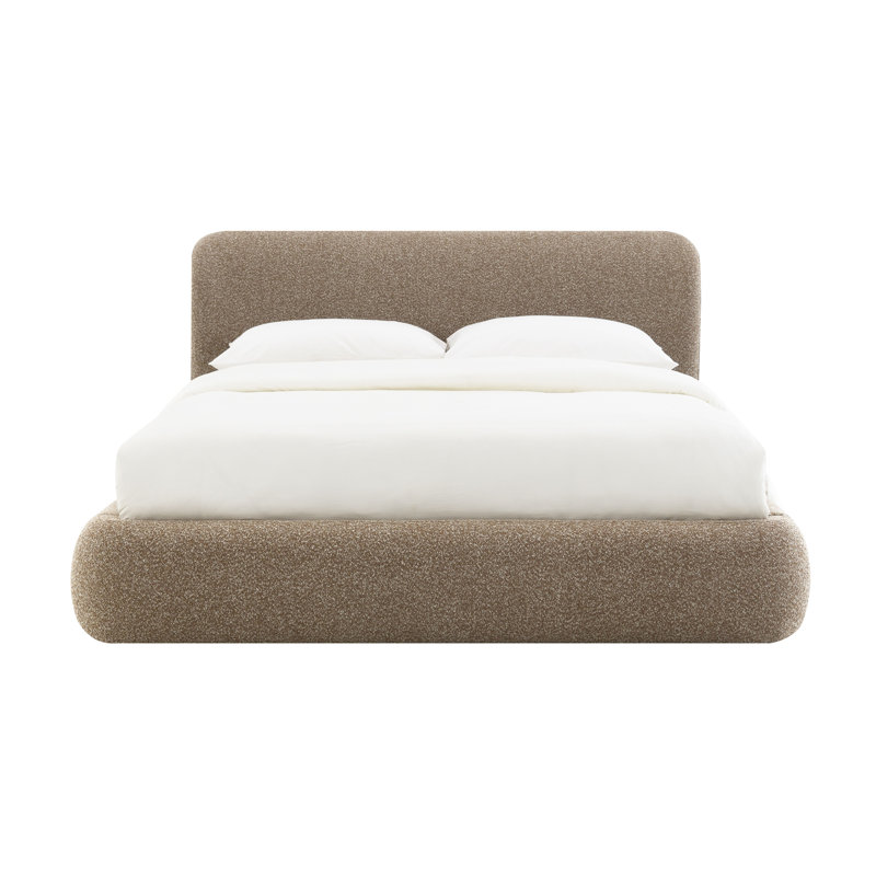 Lit en tweed EK Erica beige foncé, aucun outil requis, entièrement rembourré, bords arrondis, Très grand