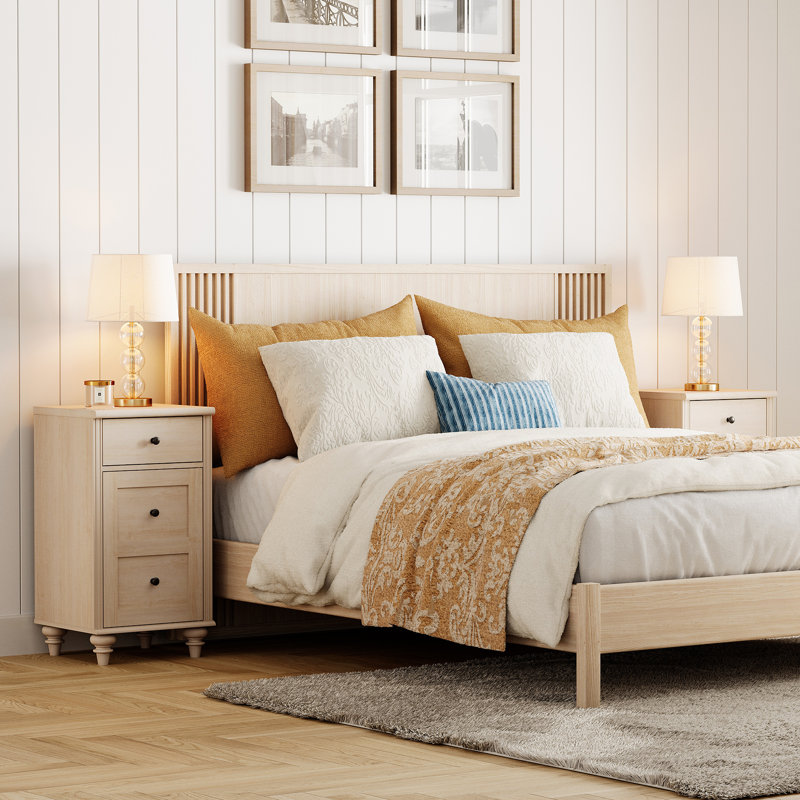 Nightstand Set With Storage And Built-In Outlets (Set Of 2), Light Beige