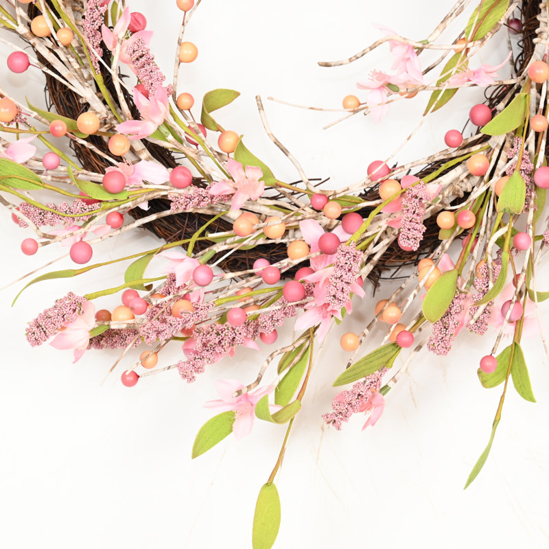 Couronne florale 18 po en forme de grappe de baies pour printemps