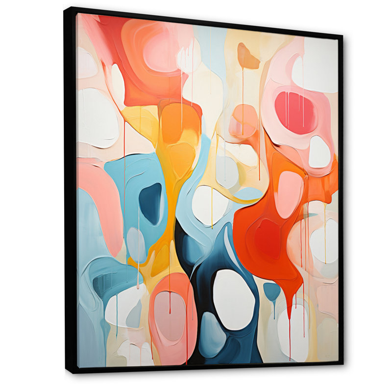 Reproduction sur toile rose beige Mid Century Atomic Abstraction II, Cadre flottant noir, H 44 po x l 34 po x P 1,5 po