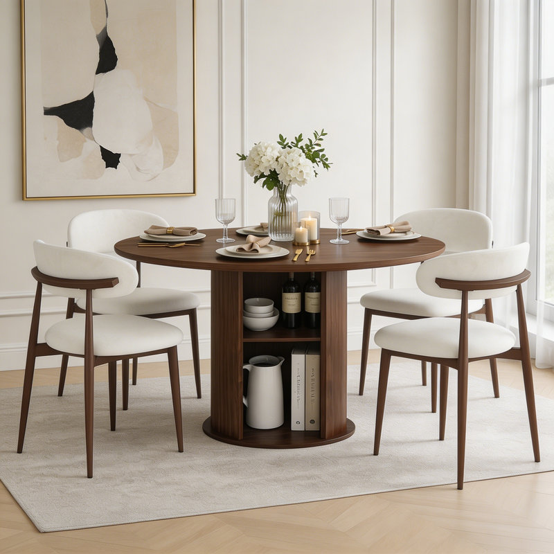 Table de salle à manger ronde 47,24 "(2 à 4 personnes) avec deux chaises, Walnut
