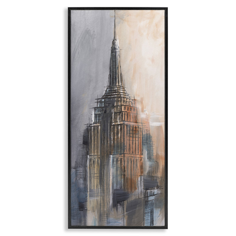  Sketched City Building Black Framed Giclee Art by Ethan Harper, H 30 po x l 13 po, Giclée encadrée noir minuit
