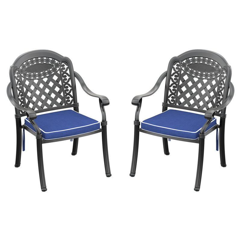 2Pcs Cast Aluminum Dining Chairs With Black Frame And Cushions - Transform Your Outdoor Area Into Patio Chair  2Pcs  Enjoy A Comfortable Time Rust Water ,