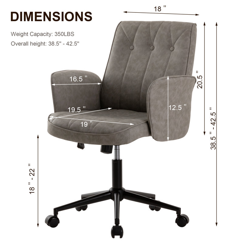 Prezioso Upholstered Leather Ergonomic Swivel Height Adjustable Task Chair, Gray
