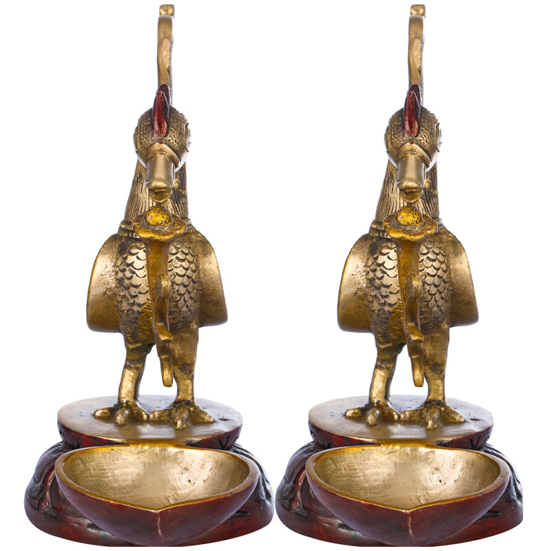 Lampe paon de 8 po (prix par paire) en laiton | Fait à la main | Fabriqué en Inde, Brun / Doré