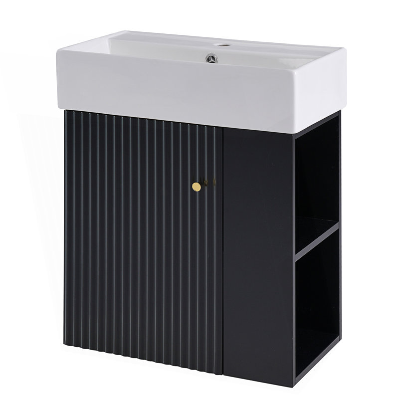 Meuble-lavabo flottant moderne avec lavabo en céramique, Noir