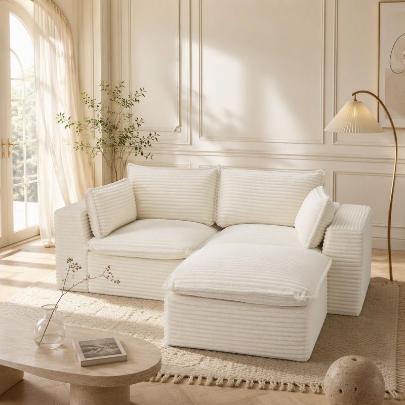 Canapé modulaire en L 78,8 po avec repose-pieds modulaire en velours côtelé sans assemblage pour animaux de compagnie