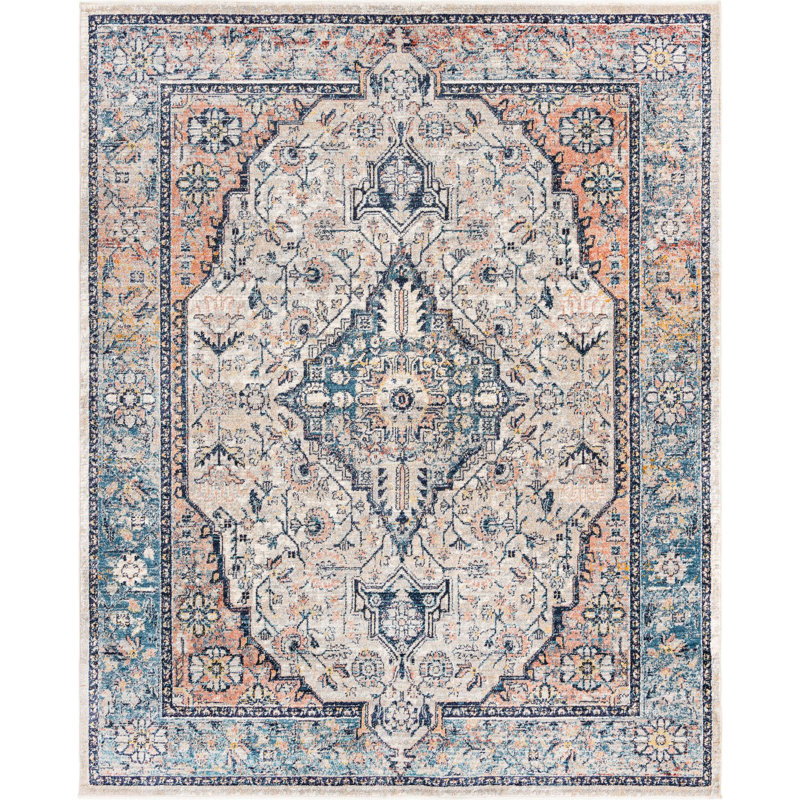 Gause Oriental Area Rug, Rectangle 9' x 12', Blue/Red/Beige