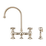 Whitehaus Collection Bridge Faucet with Long Gooseneck Swivel Spout, Lever Handles and Solid Brass Side Spray