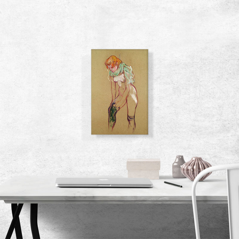 «Woman Pulling up Her Stocking 1894» par Henri De Toulouse-Lautrec - reproduction d'art sur toile tendue