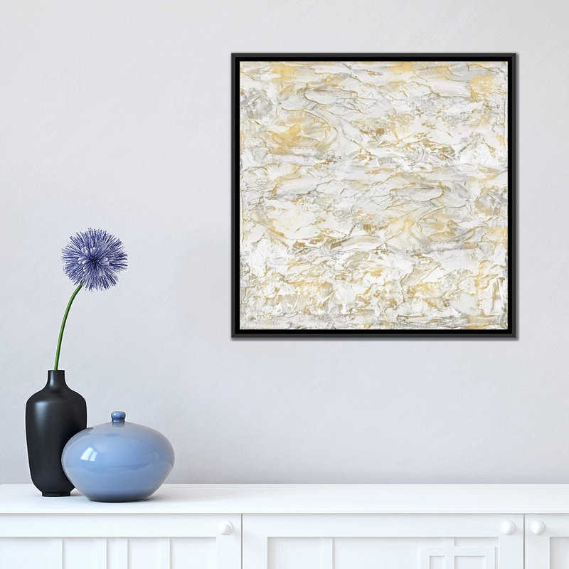 «Textural with Gold II», impression sur toile, H 18 po x l 18 po x P 1,5 po, Toile avec cadre noir, Pas de tapis