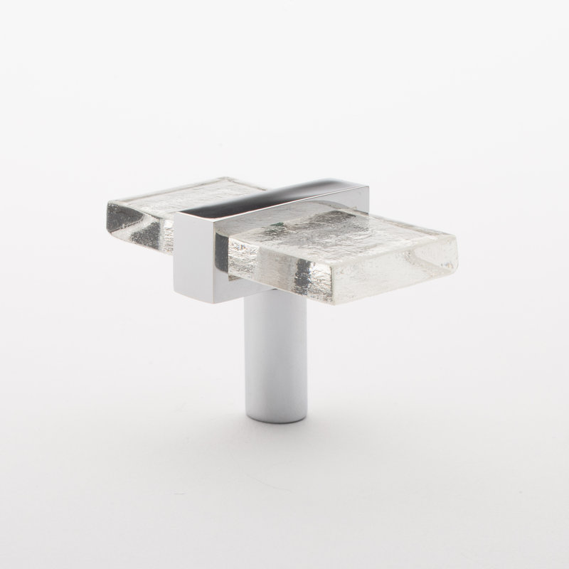 2” Length Rectangle Knob, Polished Chrome/Clear