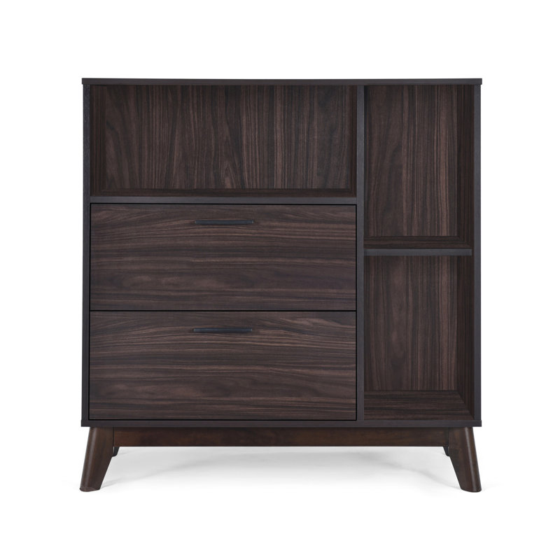 Armoire Mid-Century moderne en faux bois -, hauteur de 38,43 po, intérieur spacieux avec tiroir de rangement en bois chic, largeur de 35,42 po, tablettes et poignées