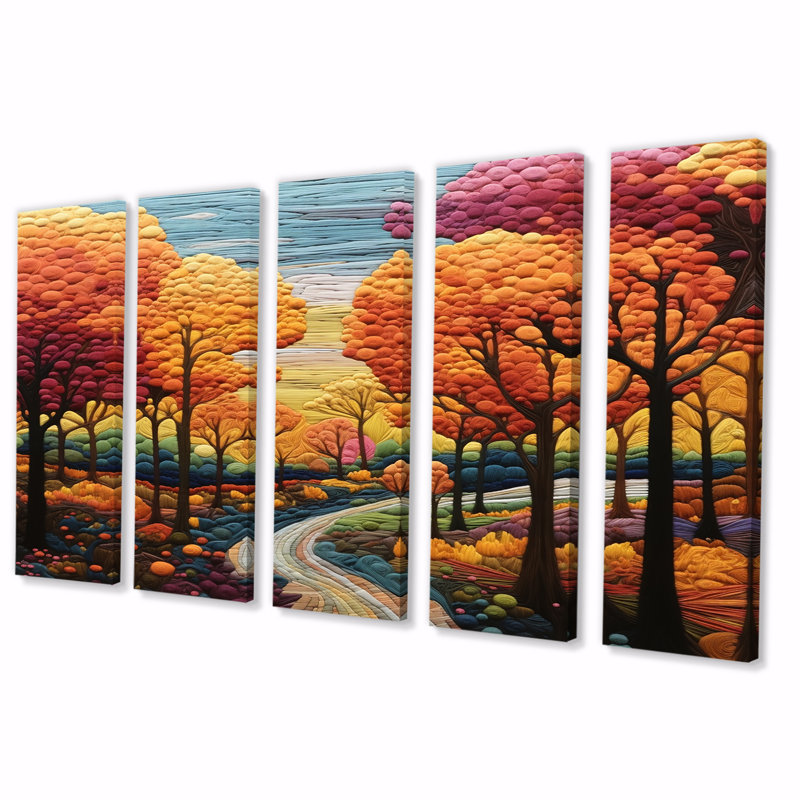 «Vibrant Autumn Color In The Woods - Forest», art mural 5 pièces, H 28 po x l 60 po