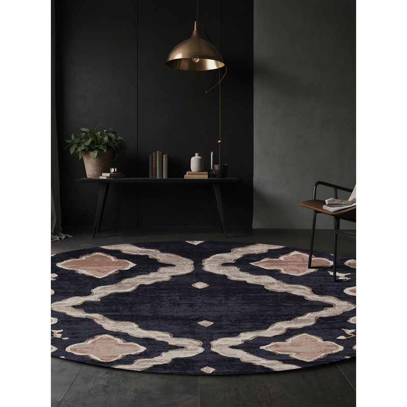 Tapis gris soyeux et moelleux, Rond 3 pi