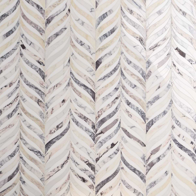 Begonia 12x15 Polished Marble Mosaic Tile, Peach Lilac Cream