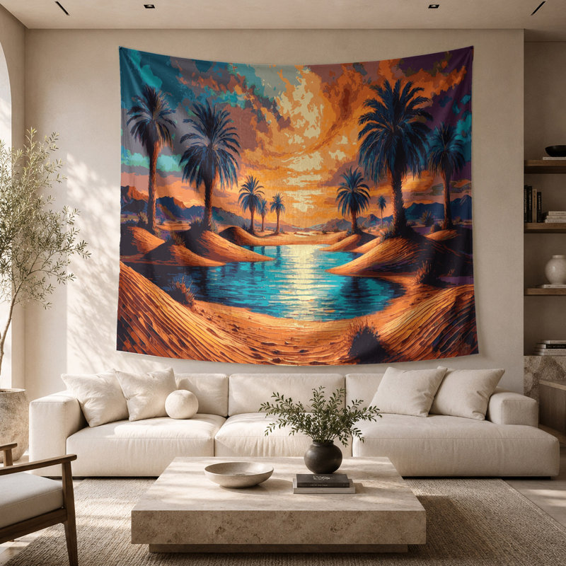 Tapisserie murale Sci Fi Desert oasis palmiers, 26 po x 36 po