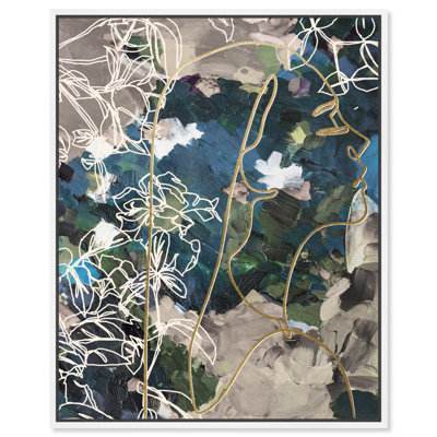 «Her Mind Flourish», art mural abstrait bleu moderne par Hokku Designs
