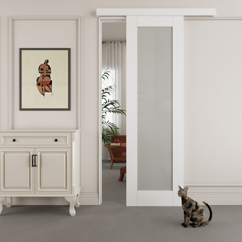 Porte de grange coulissante en verre givré 1-Lite 80 po avec ensemble de quincaillerie 80 po, 24 po x 80 po
