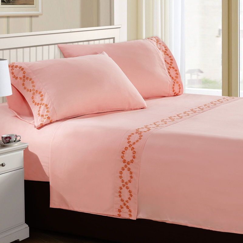Microfiber Plain Weave / Muslin Sheet Set, Full Sheet Set + Fitted Sheet + 2 Pillowcases, Rose Quartz