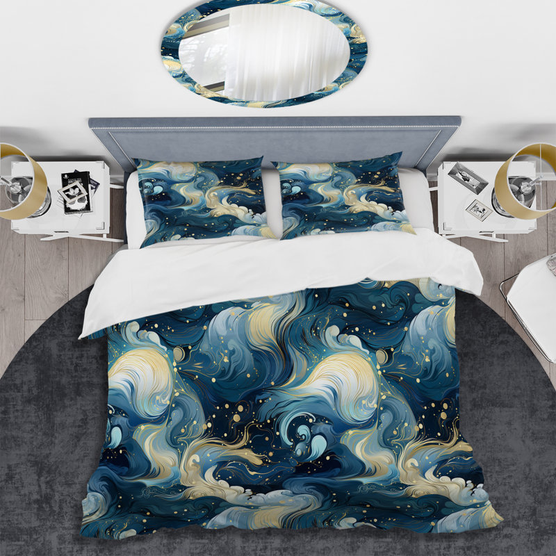 Ensemble de housse de couette White Cosmic Marble Elegant Whirls I - Marble - Microfibre de polyester