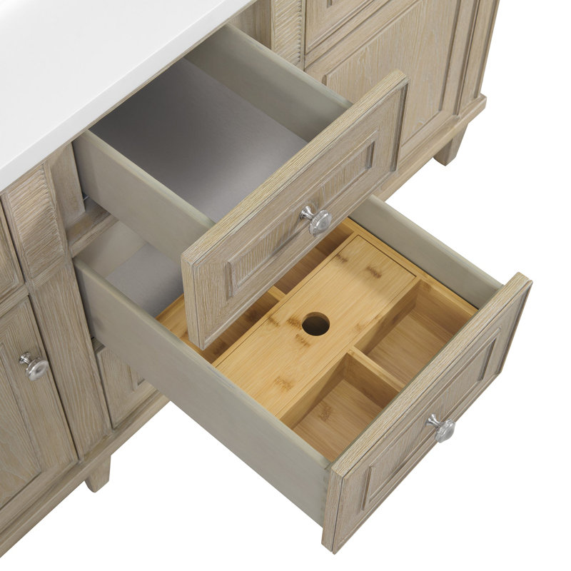 Lorelai 60'' W Double Vanity, Whitewashed Oak, Single-Hole, White Zeus