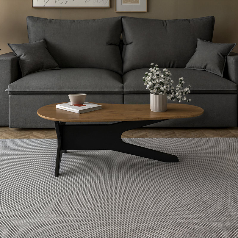 Table basse Mid-Century, Base noire / plateau moka