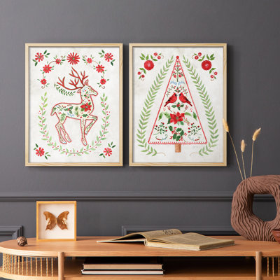 Renne de Noël populaire - reproduction encadrée de qualité supérieure - prête à être accrochée - aucun clou requis - aucun clou requis