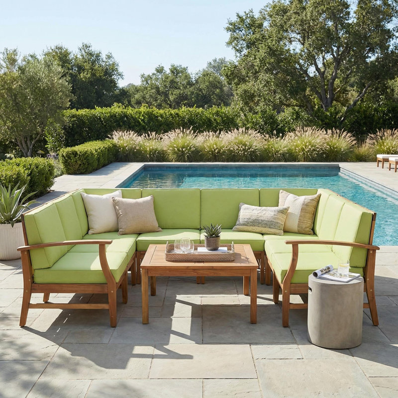 Theodore Acacia 6 - Person Patio Conversation Set with Cushions, Green
