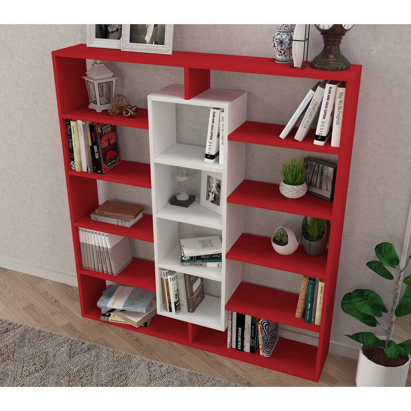 135.7cm H x 125cm W Library Bookcase, Red White