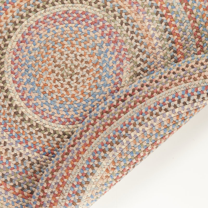 Tapis beige / rose / bleu en laine tressé à la main Elberta, Rond 6 pi