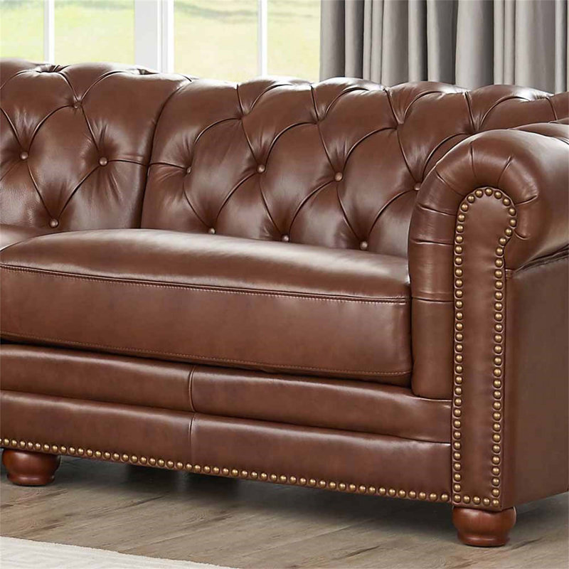 Canapé modulaire réversible en cuir véritable de 139 po de largeur Aliso, Cuir véritable pacane