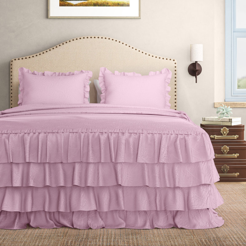 Allison Ruffle Skirt Ruffle Skirt Bedspread Set, Navy, Full Bedspread + 2 Standard Shams