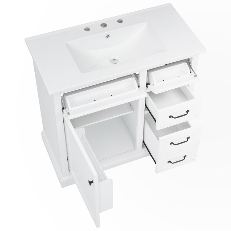 Meuble-lavabo de salle de bain avec 2 tiroirs rabattables, Blanc