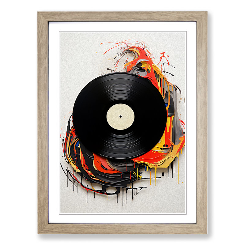 Vinyl Record Contemporary - Single Picture Frame Print on Wood, Oak, 34cm H x 25cm W x 2cm D
