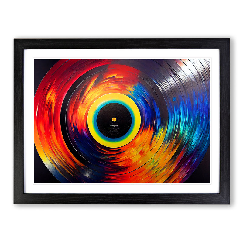 Golden Vinyl Record Vol.4 Abstract - Single Picture Frame Print, Black Framed, 46cm H x 64cm W x 2cm D