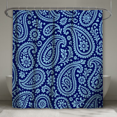 Rideau de douche bleu à motif floral très long