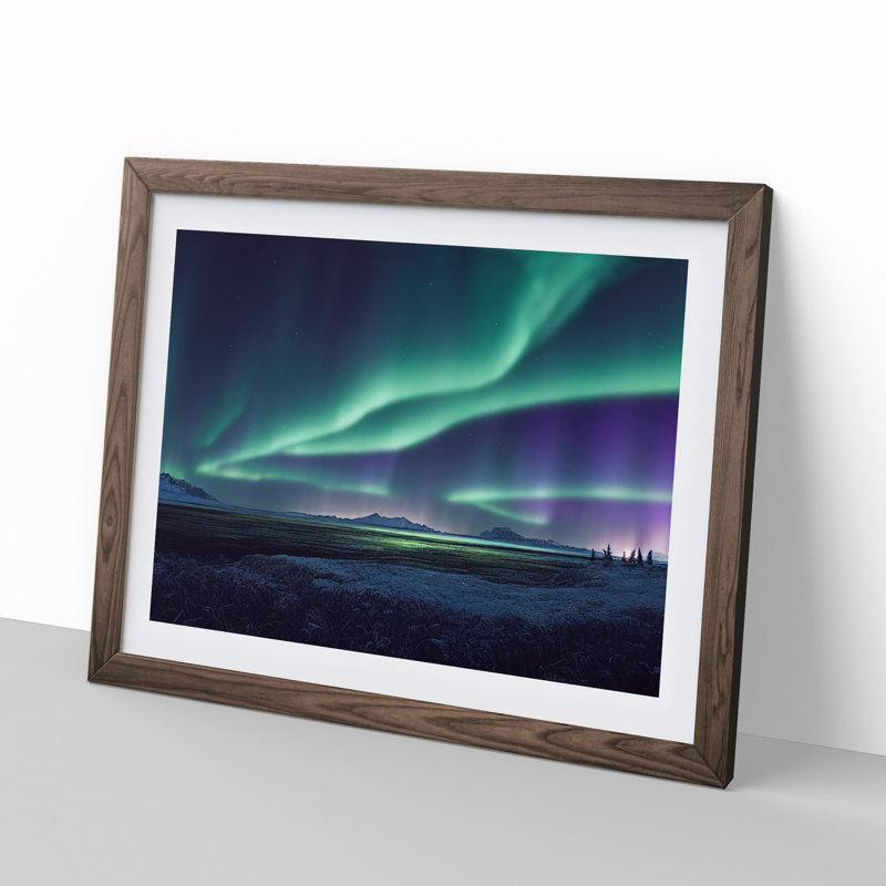 XH1022-8994X The Showstopping Northern Lights - Single Picture Frame Print, Walnut, 46cm H x 64cm W x 2cm D