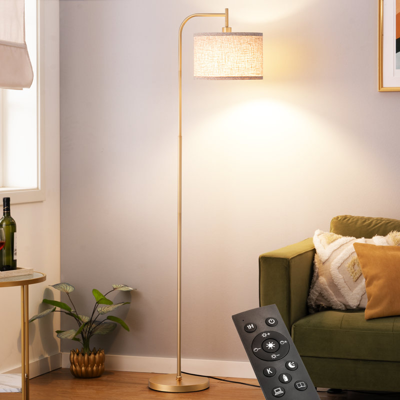 68" Arched/Arc Floor Lamp With Remote Control, Bulb Included, Gold