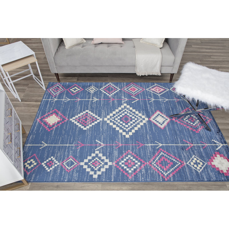 Bodrum Tribal Native Navy Area Rug, Rectangle 8'9" x 12'