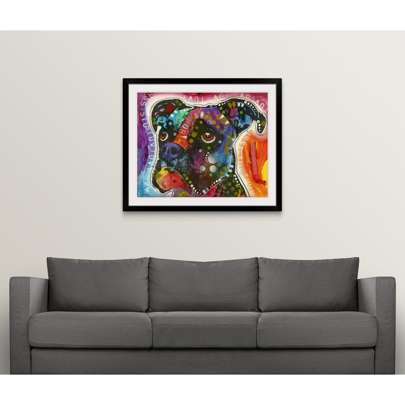 «Dog Art 29» par Dean Russo - impression, H 27 po x l 32 po x P 1 po, Cadre noir