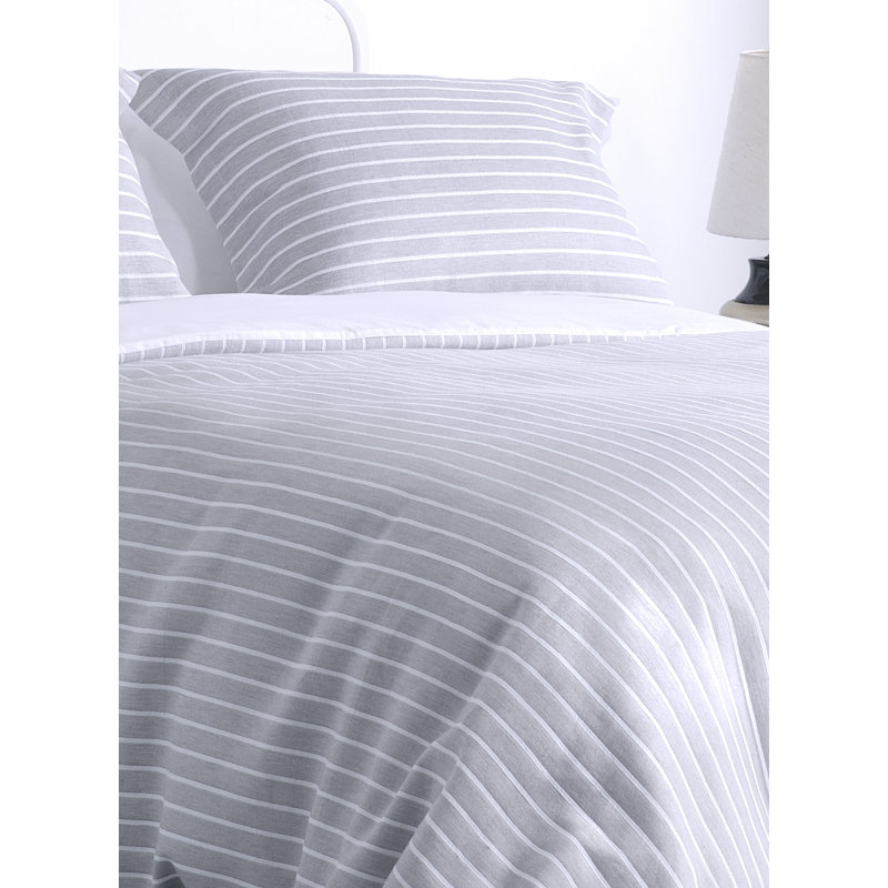 Abbielouise Cotton Striped Duvet Cover Set with Pillowcases Included, Silver Grey, King Duvet Cover + 2 Standard Pillowcases