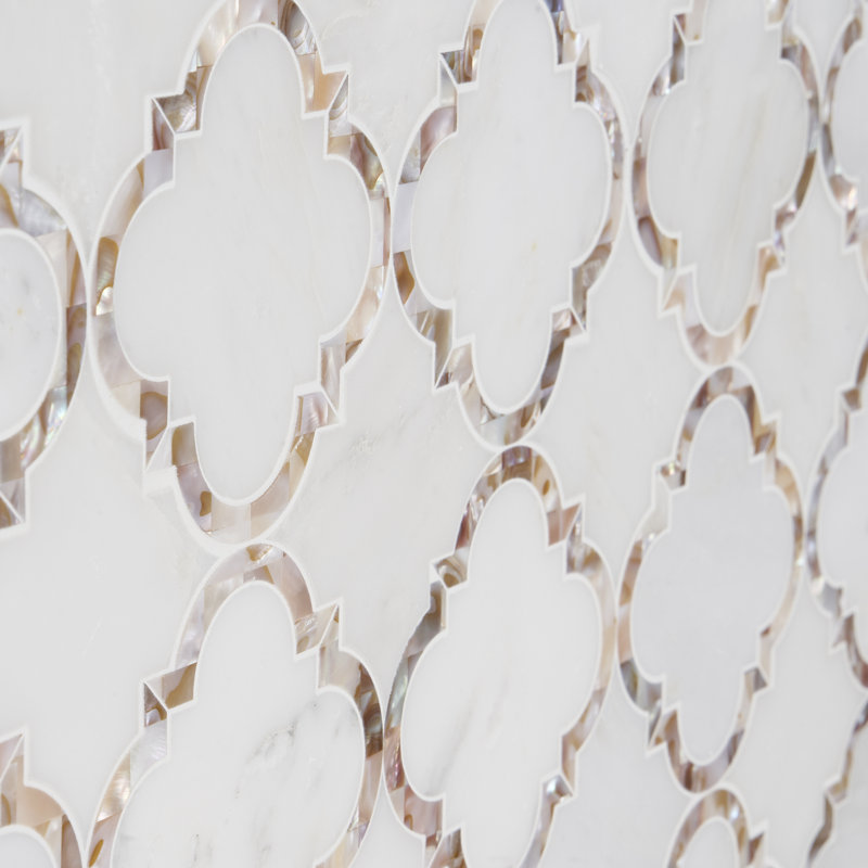 Veil 4" Polished Arabesque Marble & Mother of Pearl Mosaic Tile (1.32 Sq. Ft. / Each)