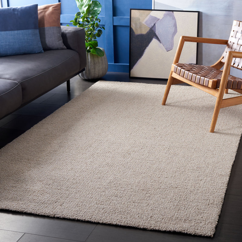 Tapis de couleur unie abstrait en laine / coton touffeté à la main brun clair, Rectangle 8 pi x 10 pi