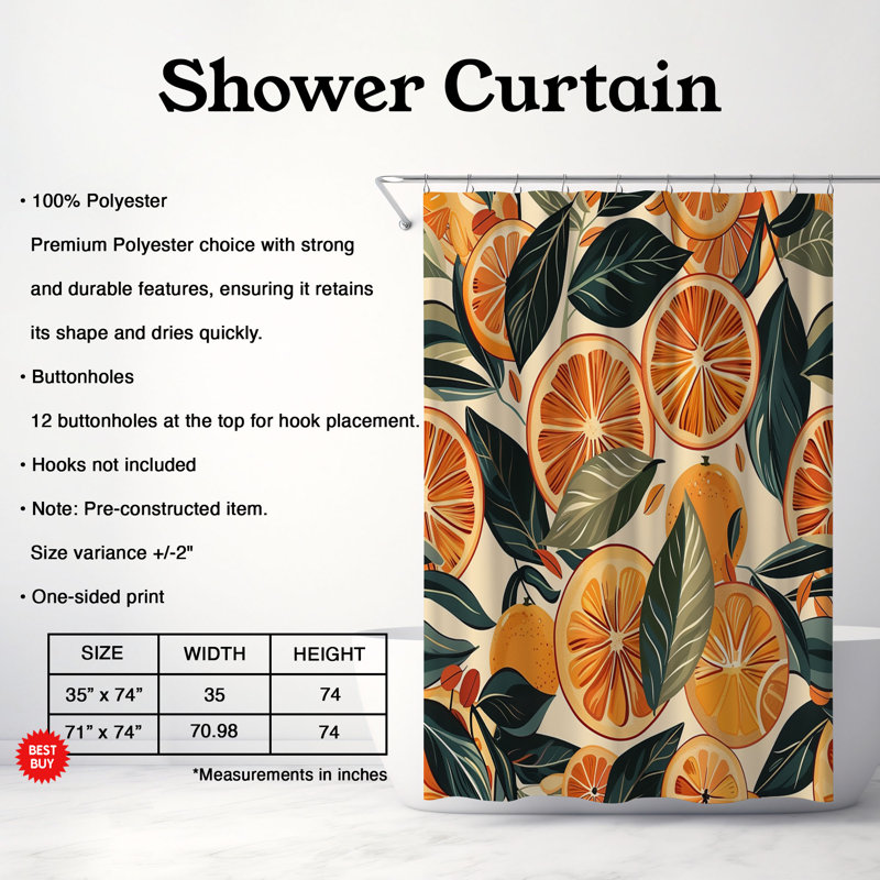 Rideau de douche standard 1 pièce, H 74 po x l 71 po