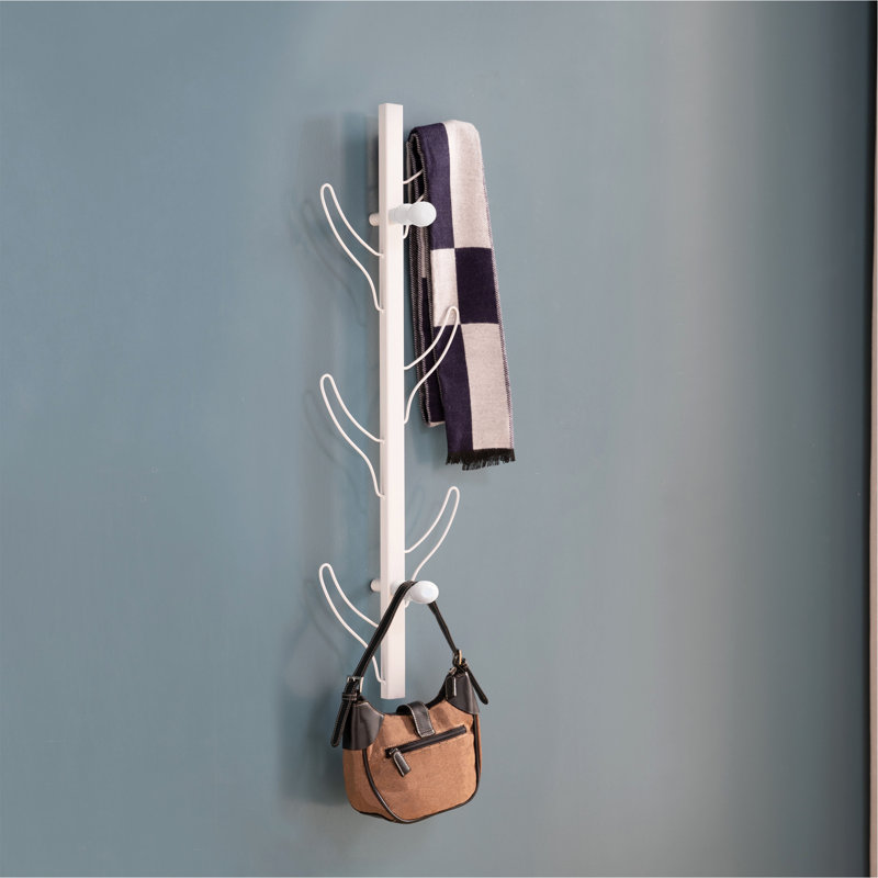 Vertical Eight Hook Coat Rack Wall Mount, White